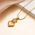 18k gold heart pendant necklace with crown detail and letter X engraving for women - Letter X