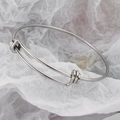 Minimalist silver adjustable stainless steel spring wire coil bracelet with slide closure - Diameter 55mm / Steel