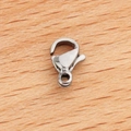 Polished silver stainless steel lobster clasp for jewelry making on wooden background - 9mm / Steel