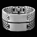 Silver stainless steel ID bracelet for men featuring a polished nameplate and five-link band - Steel