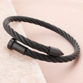 Industrial black twisted cable nail bangle made of polished titanium steel for men and women - Black