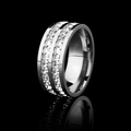 Bague luxe en acier titane argenté avec double rangée de cristaux carrés sur noir - US 6 / Double Rang Argent