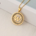 Gold plated stainless steel letter W necklace pendant with sparkling round crystals - Letter W