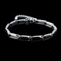 Polished stainless steel rectangular box link bracelet with lobster clasp on black background - Bracelet 18cm