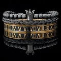 3-piece men's jewelry set with black crown bead bracelet and gold Roman numeral bangle - Black Crown Gold Roman Bangle Enamel
