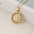 Gold stainless steel necklace with round sparkling letter X pendant and cubic zirconia - Letter X