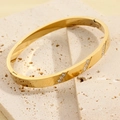 Elegant 18k gold plated stainless steel bangle with slanted triple diamond accents - Triple Diagonal Zirconia Style (sztx073)