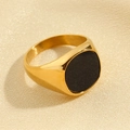 Bague vintage en acier inoxydable doré avec incrustation de nacre noire - US 7 / Coquille Noire