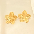 Pendientes florales dorados de acero inoxidable de 18k con textura cepillada radial - Pendientes de Botón de Flor de Cinco Pétalos Cepillados (EHF027) / Dorado (EHF027)