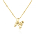 Collar minimalista bañado en oro 18k con colgante de letra M abombada y cadena de bolas - Letra M Dorada