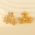 Orecchini a fiore dorati con design a foglia e accenti di zircone scintillanti - Oro (EHF111)