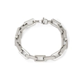 Pulsera de eslabones de acero inoxidable plateado estilo hip hop con textura vertical y cierre - Plateado