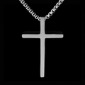 Collier pendentif croix minimaliste en acier inoxydable argenté poli avec chaîne box - Croix Argentée Moyenne avec Chaîne Argentée