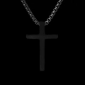 Minimalistisches schwarzes Edelstahl-Kreuz an silberner Box-Kette für Herren - Kleines Schwarzes Kreuz mit Schwarzer Kette
