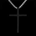 Minimalistische silberne Box-Kette mit mattem schwarzen Kreuzanhänger für Herren - Mittleres Schwarzes Kreuz mit Silberkette