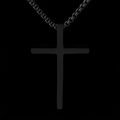 Minimalistische mattschwarze Edelstahl Kreuzhalskette für Herren mit Box-Kette - Mittleres Schwarzes Kreuz mit Schwarzer Kette