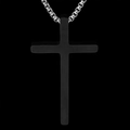 Minimalistische schwarze Kreuzkette für Herren mit silberner Edelstahl-Gliederkette - Großes Schwarzes Kreuz mit Silberkette