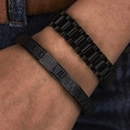 Set de pulseras para hombre en acero de titanio negro con números romanos y estilo reloj - Juego de brazaletes y pulseras / Conjunto Negro