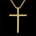 Polierte vergoldete Kreuzanhänger-Halskette mit feiner Rundbox-Kette für Herren - Mittleres Goldenes Kreuz mit Goldkette