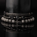 Set de pulseras hip-hop negras para hombre con dije de cruz y circonitas micro - Conjunto Negro
