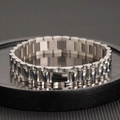 Pulsera para hombre de acero inoxidable plateado con estilo de eslabón pulido - Pulsera Eslabón de Reloj / Color acero