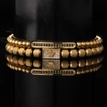 Bracelet doré à perles couronne avec zircons noirs et perles gravées en losange - Style Doré