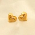 Pendientes de corazón en acero inoxidable bañado en oro 18k con efecto arrugado - Textura Plisada Corazón (EHF009)
