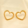 Pendientes de corazón hueco en acero inoxidable chapado en oro 18k sobre raso fino - Corazón Hueco Pulido (EHF011)