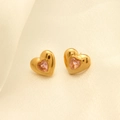 Pendientes de acero de titanio chapado en oro de 18k con doble corazón y gema rosa - Corazón de Strass Rosa (EHF037)
