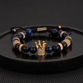Pulsera de cuentas de ojo de tigre azul con colgante de corona dorada ajustable - Pulsera de Cuentas de Piedra Natural Corona Azul