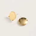 Detailed view of gold-plated flat round stud earrings for DIY jewelry making accessories - Stud Earrings / 16mm