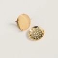 Close-up of gold-plated stud earring settings and hollow round base for DIY jewelry - Earring Post and Base Set / 16mm