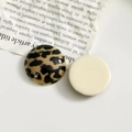 Detail of round leopard print and cream resin cabochons for DIY jewelry and hair clips - Large Round Style (B47-3-1-6) / 24mm