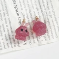 Pendentifs mignons en résine rose pailletée avec anneaux dorés pour création de bijoux - Lapin Scintillant Rose (1)