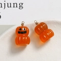 Pendentifs citrouille en résine orange translucide pour la création de bijoux Halloween - Style de Citrouille Jack-o'-lantern (1)