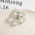 Macro shot of matte white frosted flower bead with pink core and silver pendant ring - White (37#) - 1 Piece