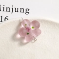 Close-up of pink frosted glass flower charm with metal ring for DIY jewelry making - Pink (38#) - 1 Piece