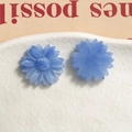 Detailed front and back views of matte blue resin daisy charms for DIY jewelry making - Blue