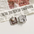 Detailed close-up of alloy rose floral square pendant charms for DIY jewelry making - Chocolate Square Silver Rose