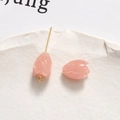 Macro detail of pink tulip resin beads for DIY jewelry with gold metal loop findings - Tulip Bud (67#) / 1 Piece / Semi-transparent Pink