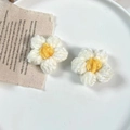 Pair of plush puff flower knitting accessories in white and yellow for DIY crafts - White Yellow