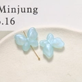 Detail shot of light blue pearlescent butterfly beads for DIY jewelry making - 1 Piece / Blue