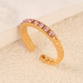 Gold plated open ring featuring pink square zircons and an asymmetrical rope chain design - Pink Rhinestone Half Chain Style (k-03)