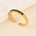 Gold-plated open ring with green zircon stones and unique chain-link texture - Green Rhinestone Half Chain Style (k-03)