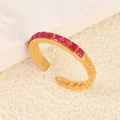 Gold-plated open ring featuring ruby-red square zircons and woven texture band - Rose Rhinestone Half Chain Style (k-03)