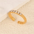 Gold-plated adjustable ring featuring square zircon stones and chain-link texture - White Rhinestone Half Chain Style (k-03)