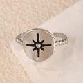 Silver beaded open ring featuring a round face with a black starburst design - Black Explosion Silver Style (k-15)