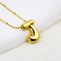 Puffy bubble letter J necklace in 18K gold plated stainless steel with bead chain - Letter J