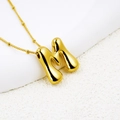 Polished 18K gold plated bubble letter M necklace with minimalist bead chain link - Letter M