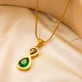 Collana infinito dorata con lettera F e gemma verde a goccia su catena a serpente - Lettera F